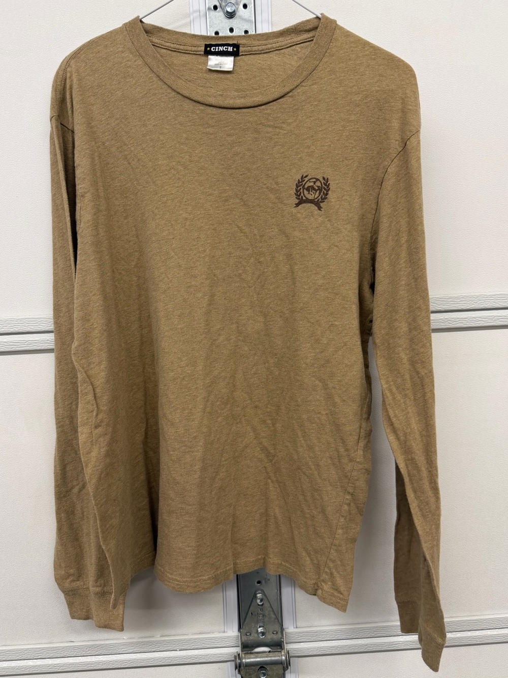 Cinch Long Sleeve Tee in Camel Brown with Chest Emblem